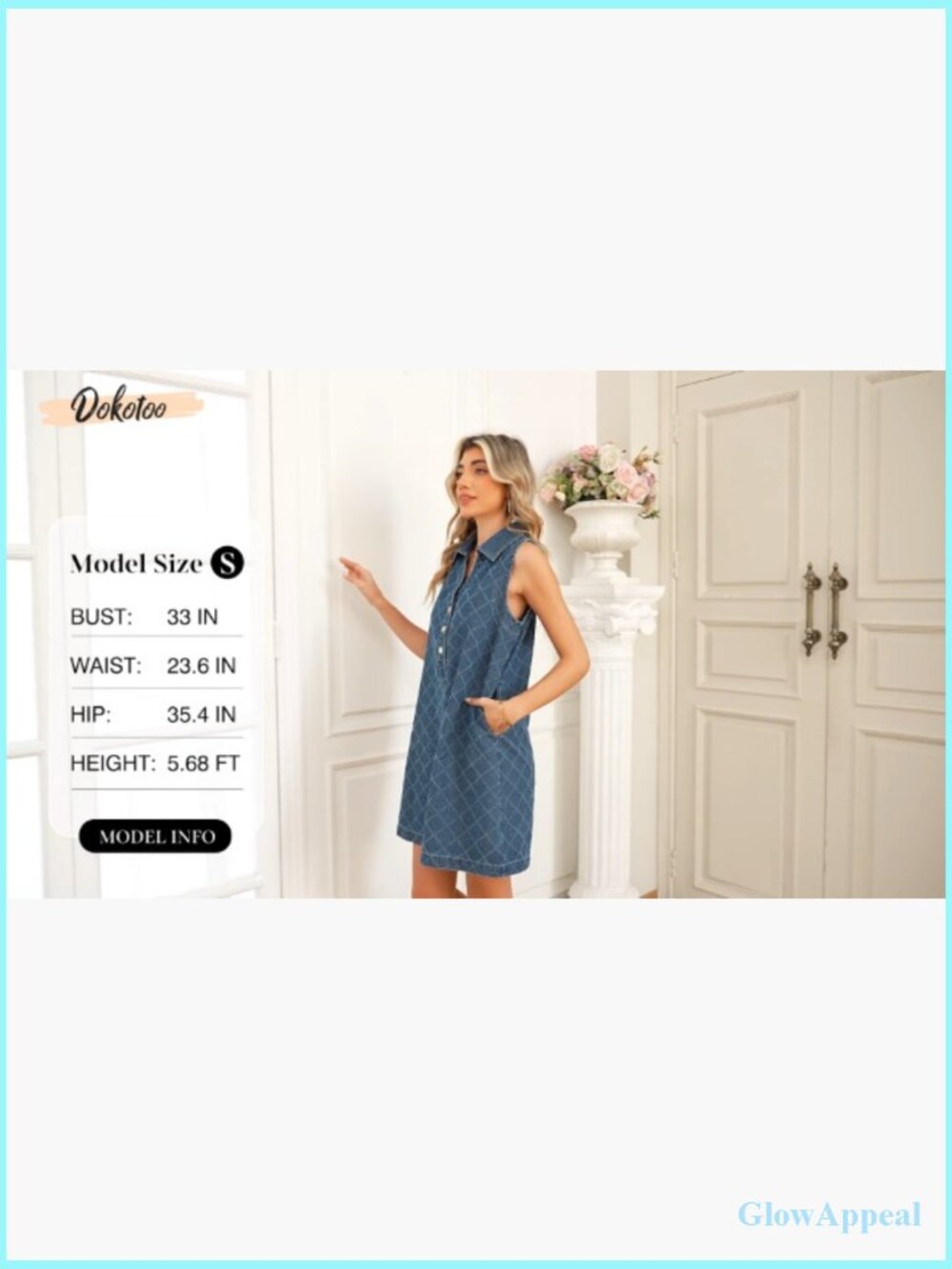 Sleeveless V-Neck Button Mini Jean Dress with Pockets - Picture 7 of 7